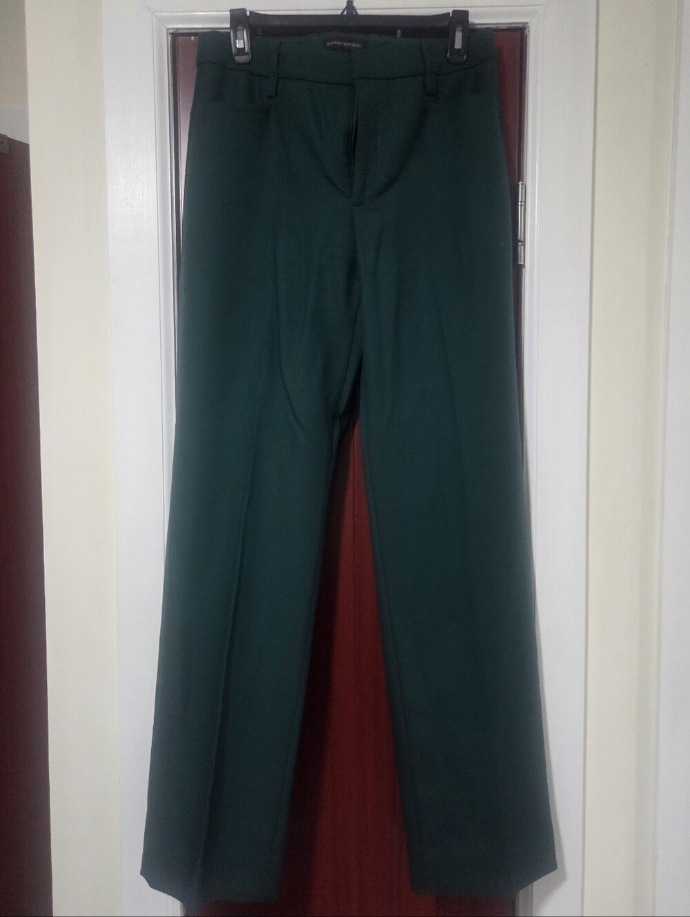 Banana Republic Lido Italian Wool Straight-Leg Pants Emerald Green - Picture 2 of 4